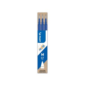 PILOT FriXion Ball & Ball Clicker – Lot de 3 recharges pour stylos roller effaçables – pointe moyenne 0.7 – Bleu